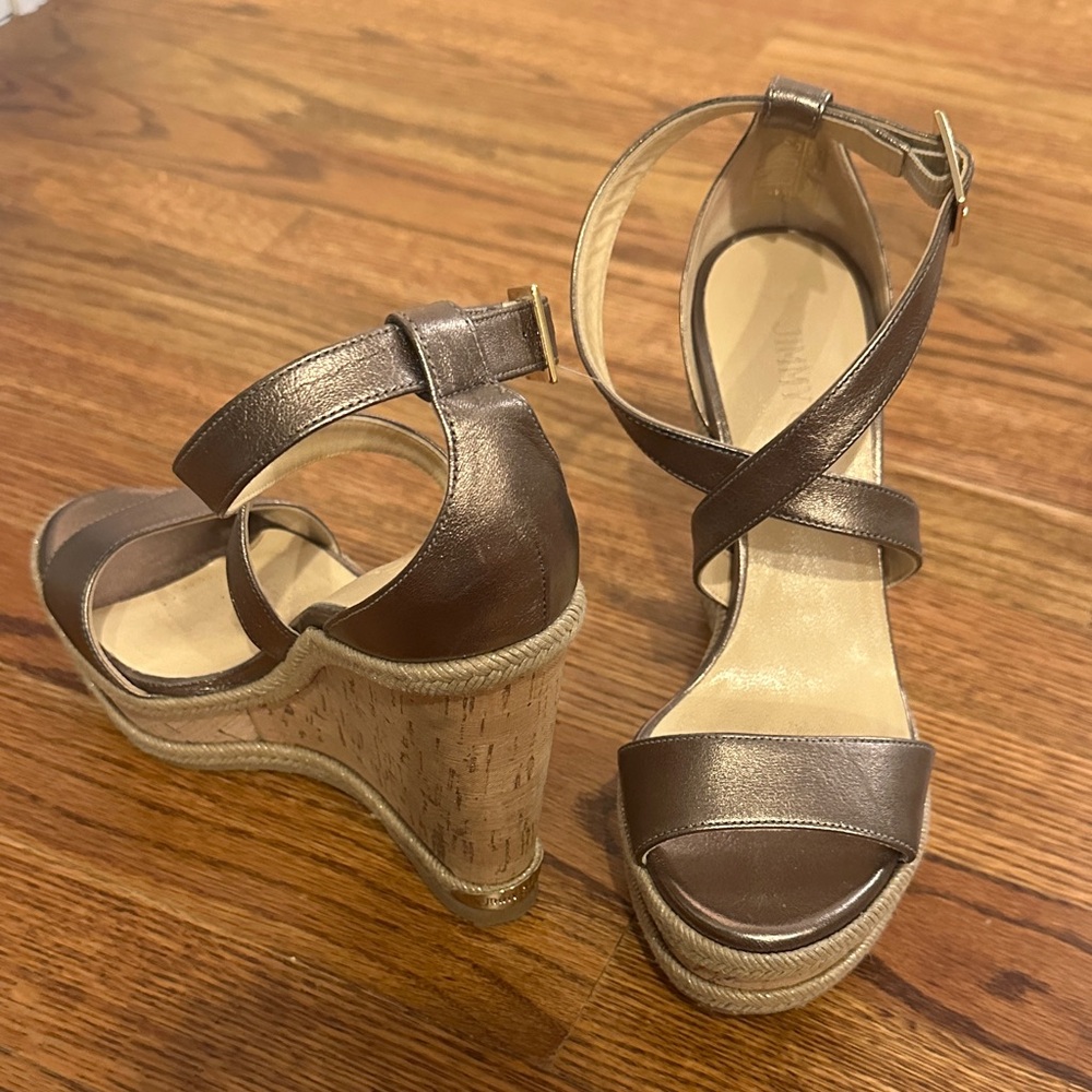 Jimmy Choo Metallic Brown Wedge Sandals size 5.5 (35.5)